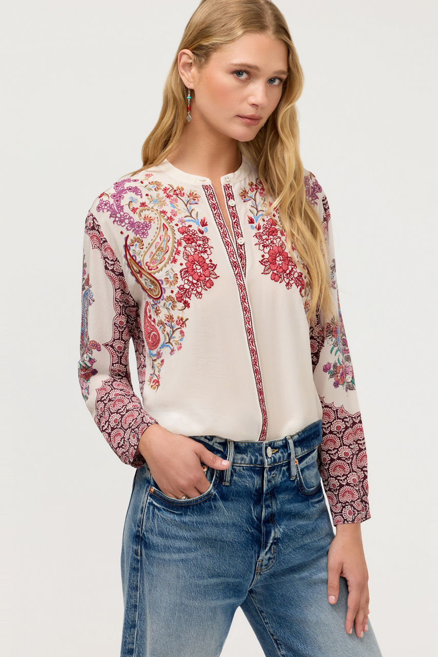 DOLORES MANDARIN COLLARED SHIRT, , large image 1