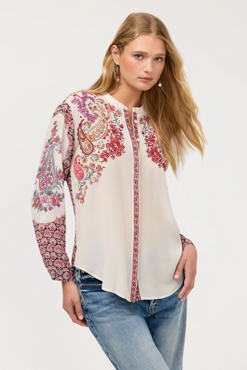 DOLORES MANDARIN COLLARED SHIRT, , large image 2