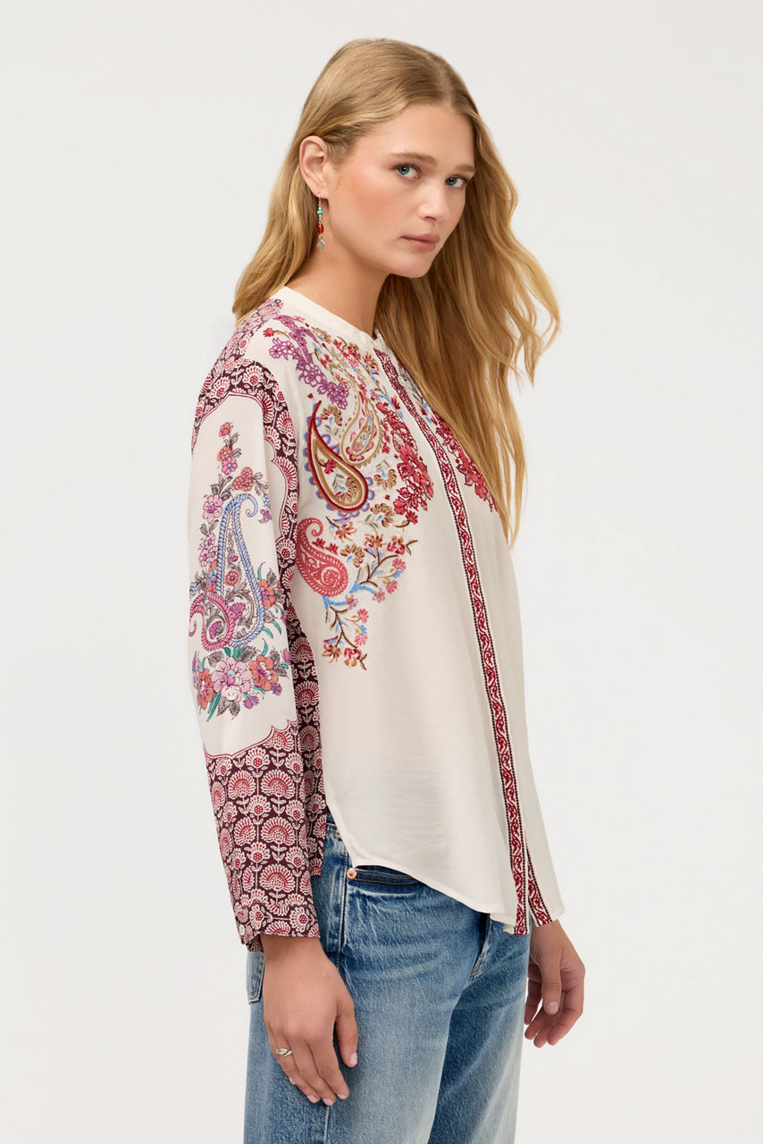 DOLORES MANDARIN COLLARED SHIRT, , large image 3