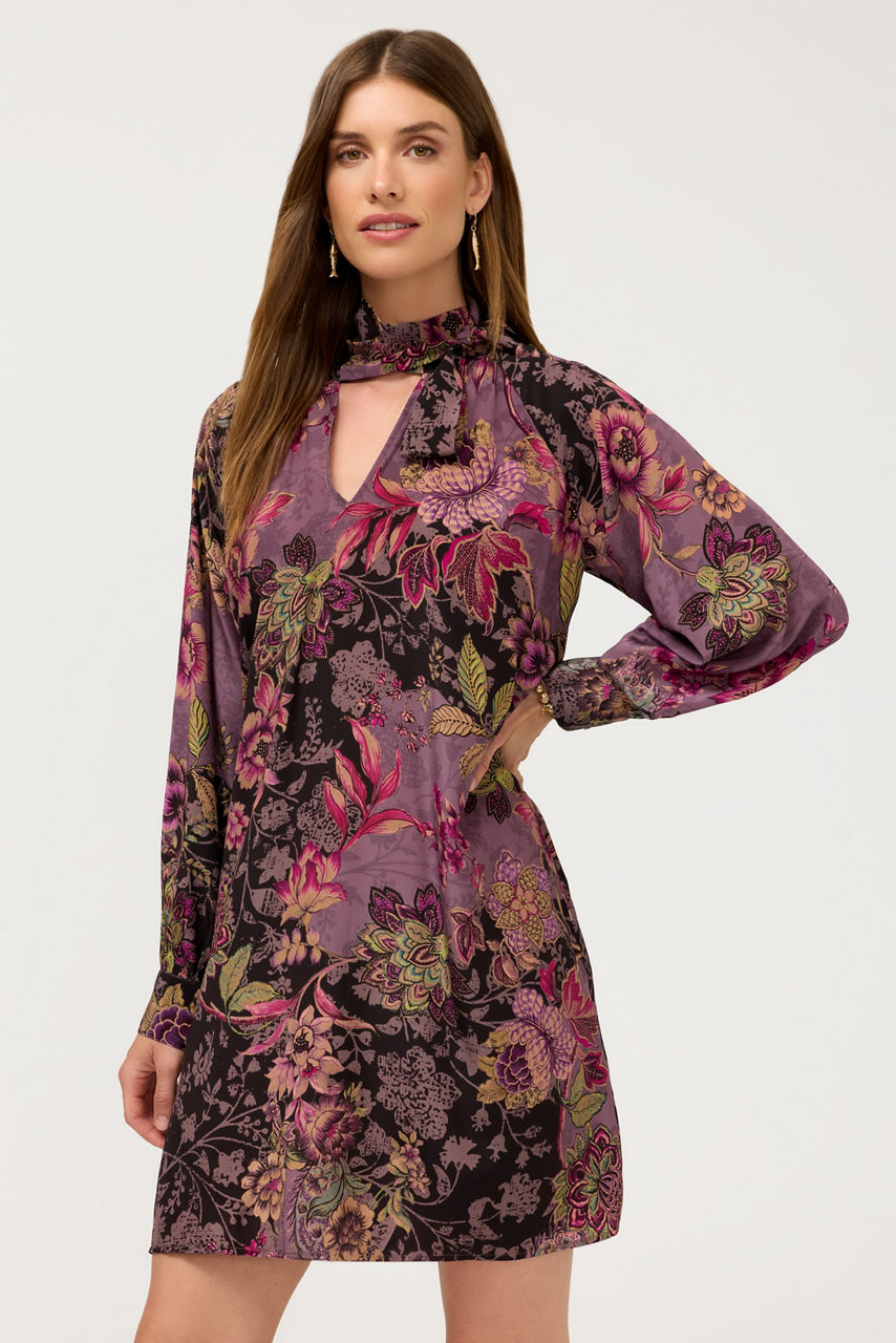 MAGALY TIE NECK MINI DRESS, , large image 1