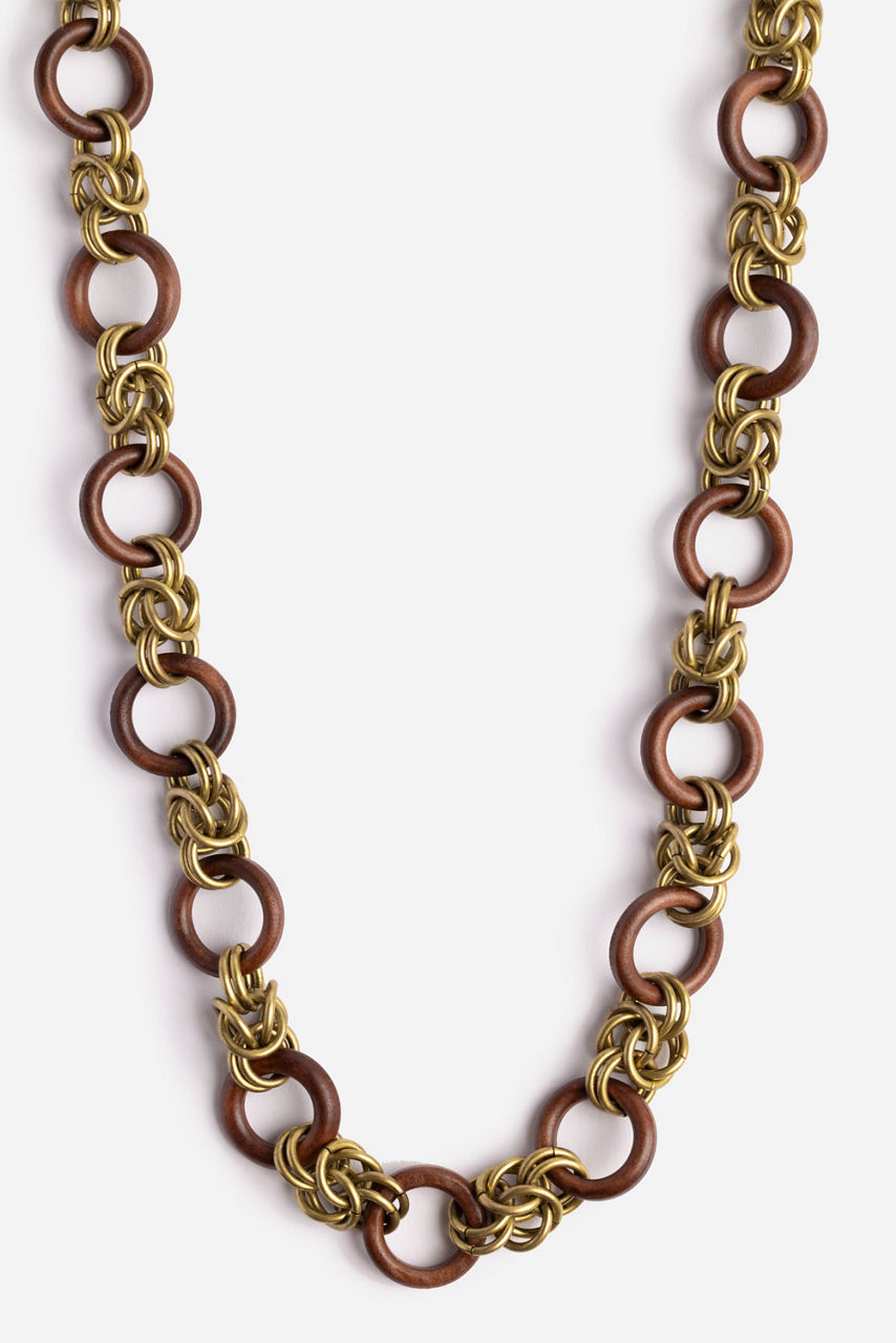 ROUND WOOD LINK NECKLACE, , large image 1