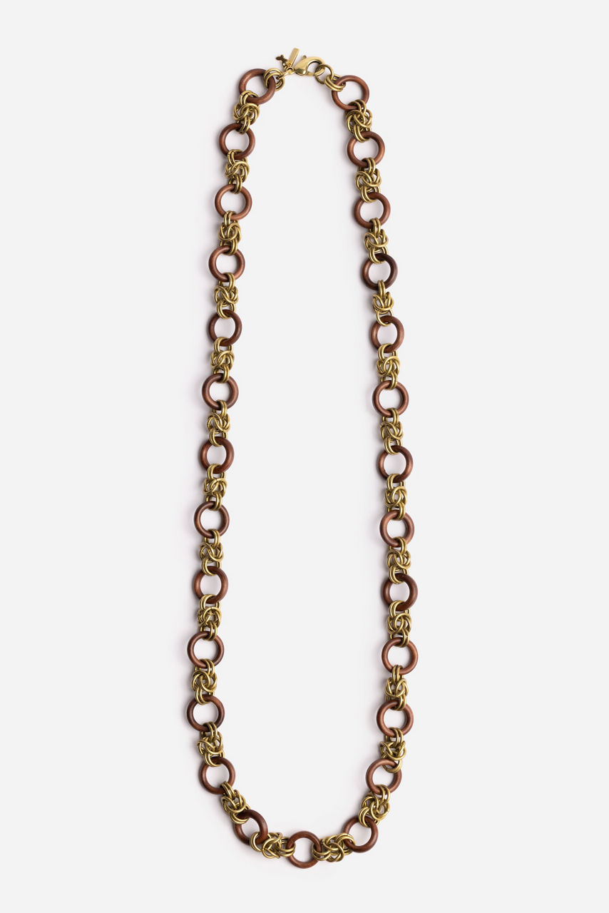 ROUND WOOD LINK NECKLACE, , large image 2