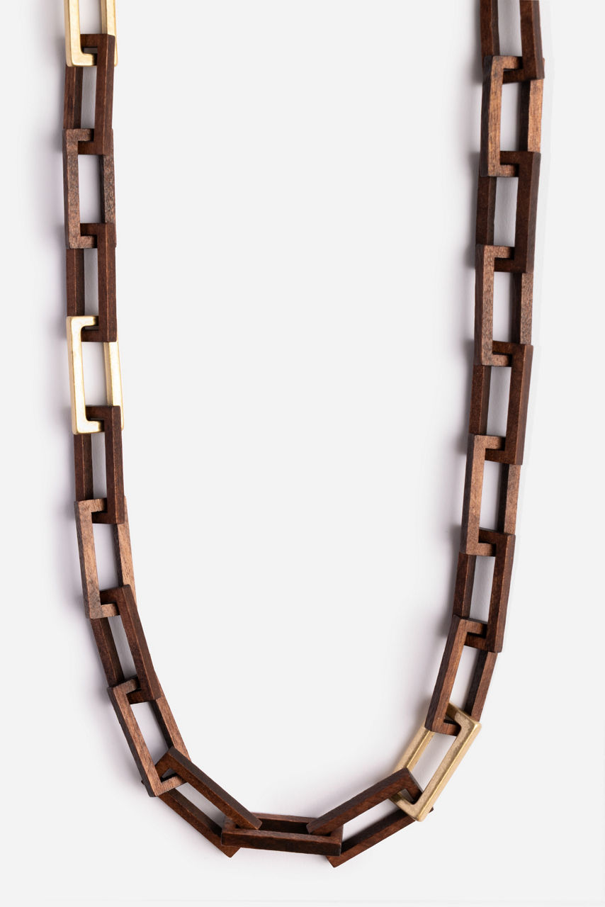 SQUARE WOOD LINK NECKLACE, , large image 1