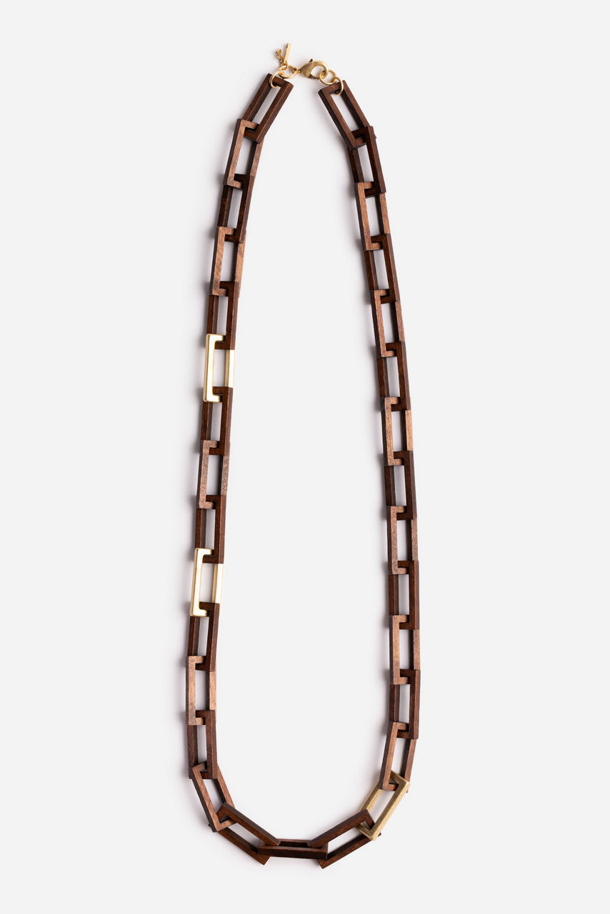 SQUARE WOOD LINK NECKLACE, , large image 2