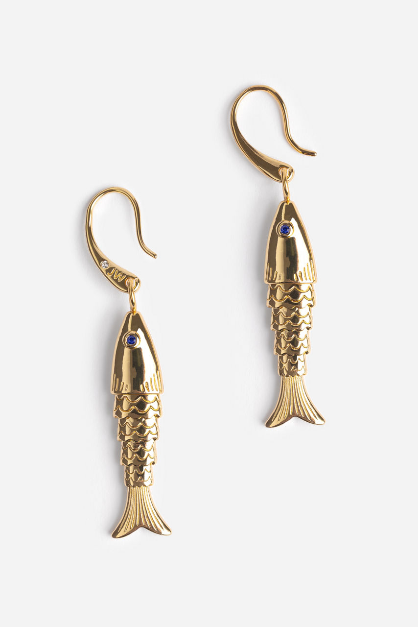 ARTICULATED FISH EARRINGS ON FISH HOOK, , large image 1