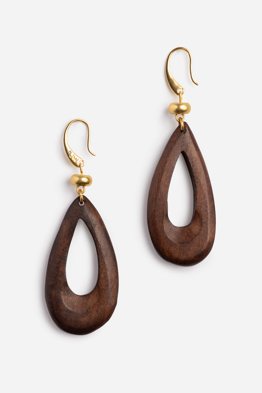 WOOD TEARDROP EARRING, , large image 1