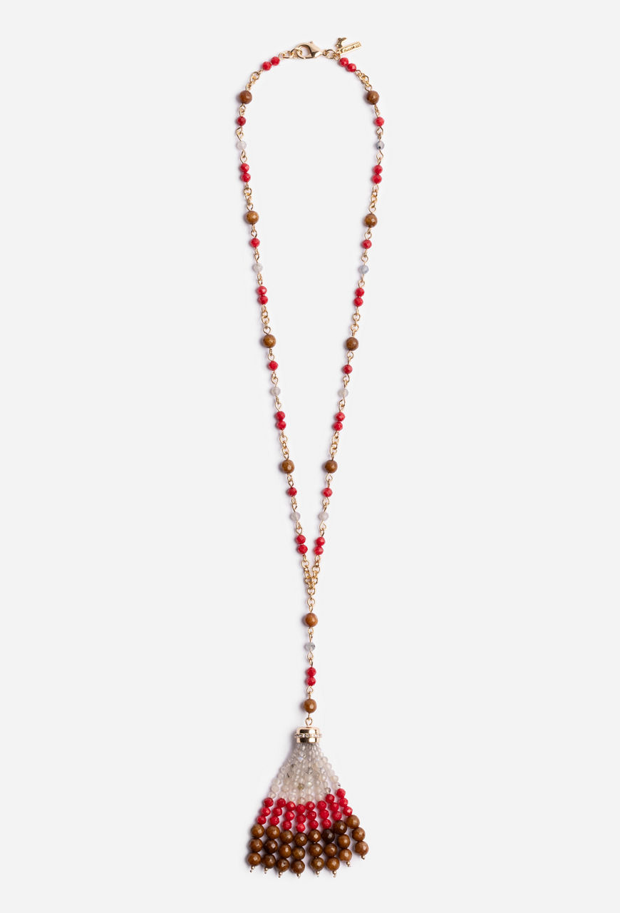 SEMIPRECIOUS BEADED NECKLACE WITH TASSEL, , large image 2