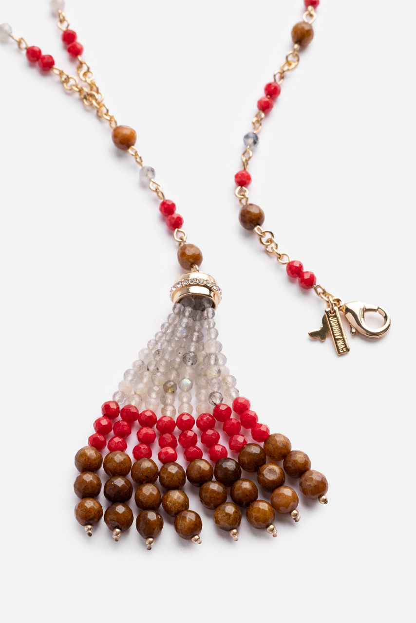 SEMIPRECIOUS BEADED NECKLACE WITH TASSEL, , large image 3