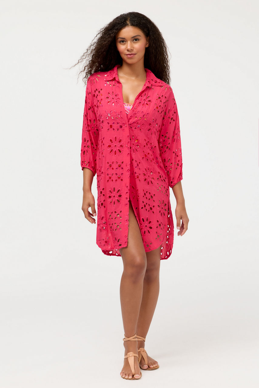 EYELET BUTTON DOWN SHIRT DRESS, , large image 1