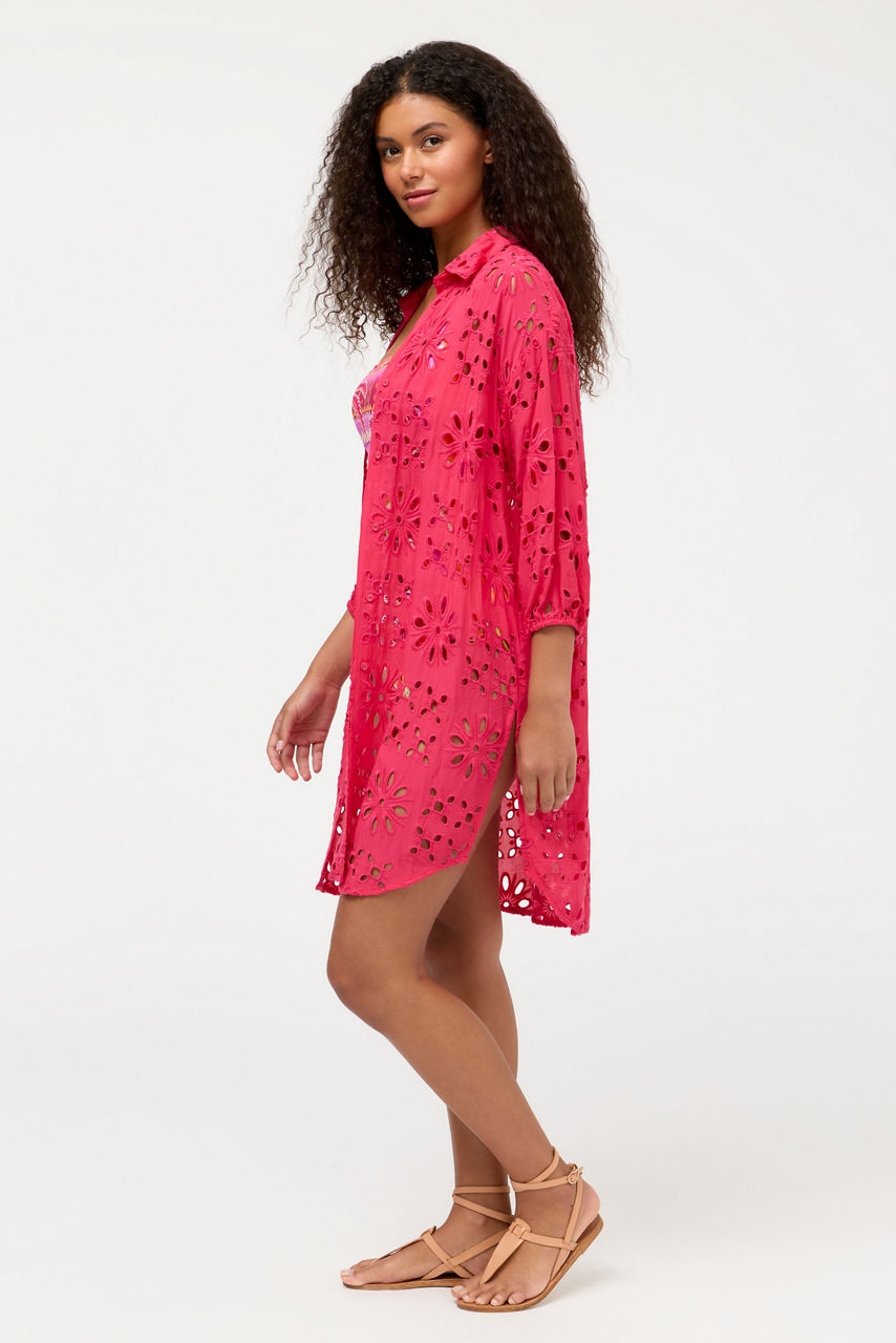 EYELET BUTTON DOWN SHIRT DRESS, , large image 2