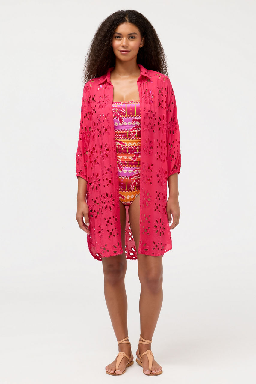 EYELET BUTTON DOWN SHIRT DRESS, , large image 3