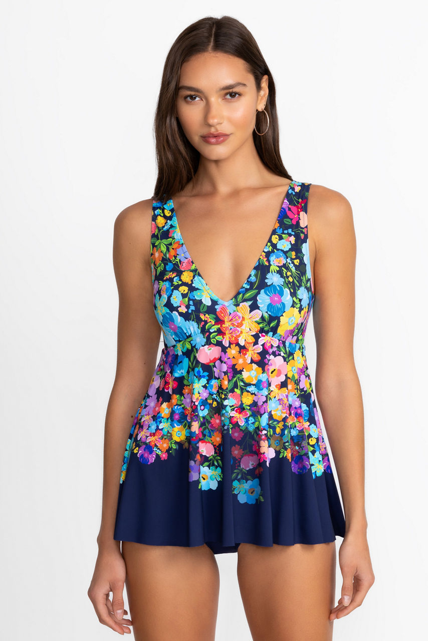 WILD BLOOM BACK TIE SKIRTED ONE PIECE
