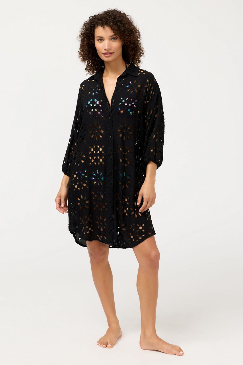EYELET BUTTON DOWN SHIRT DRESS, , large image 1