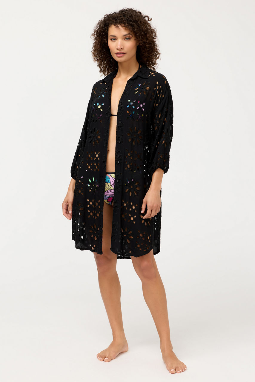 EYELET BUTTON DOWN SHIRT DRESS, , large image 3