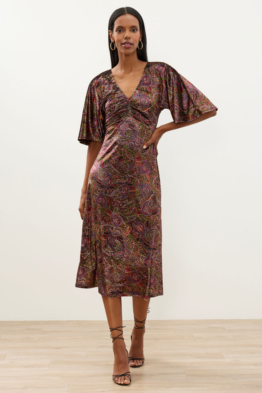 DARBIA RUCHED TEA LENGTH DRESS, , large image 1