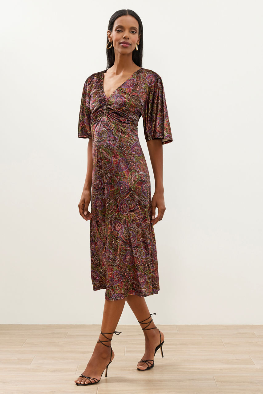 DARBIA RUCHED TEA LENGTH DRESS, , large image 2