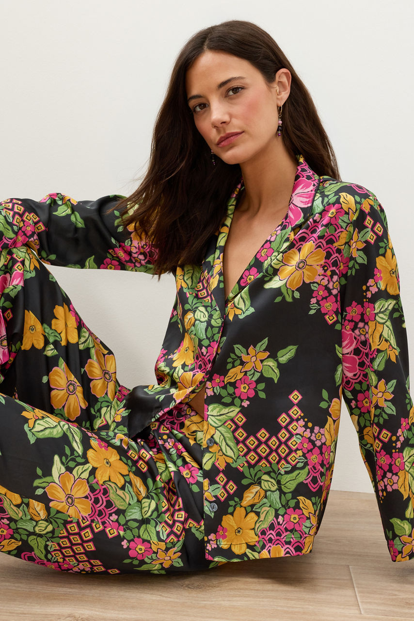 NATORI X JW LONG SLEEVE PRINTED SATIN PAJAMA SET, , large image 1