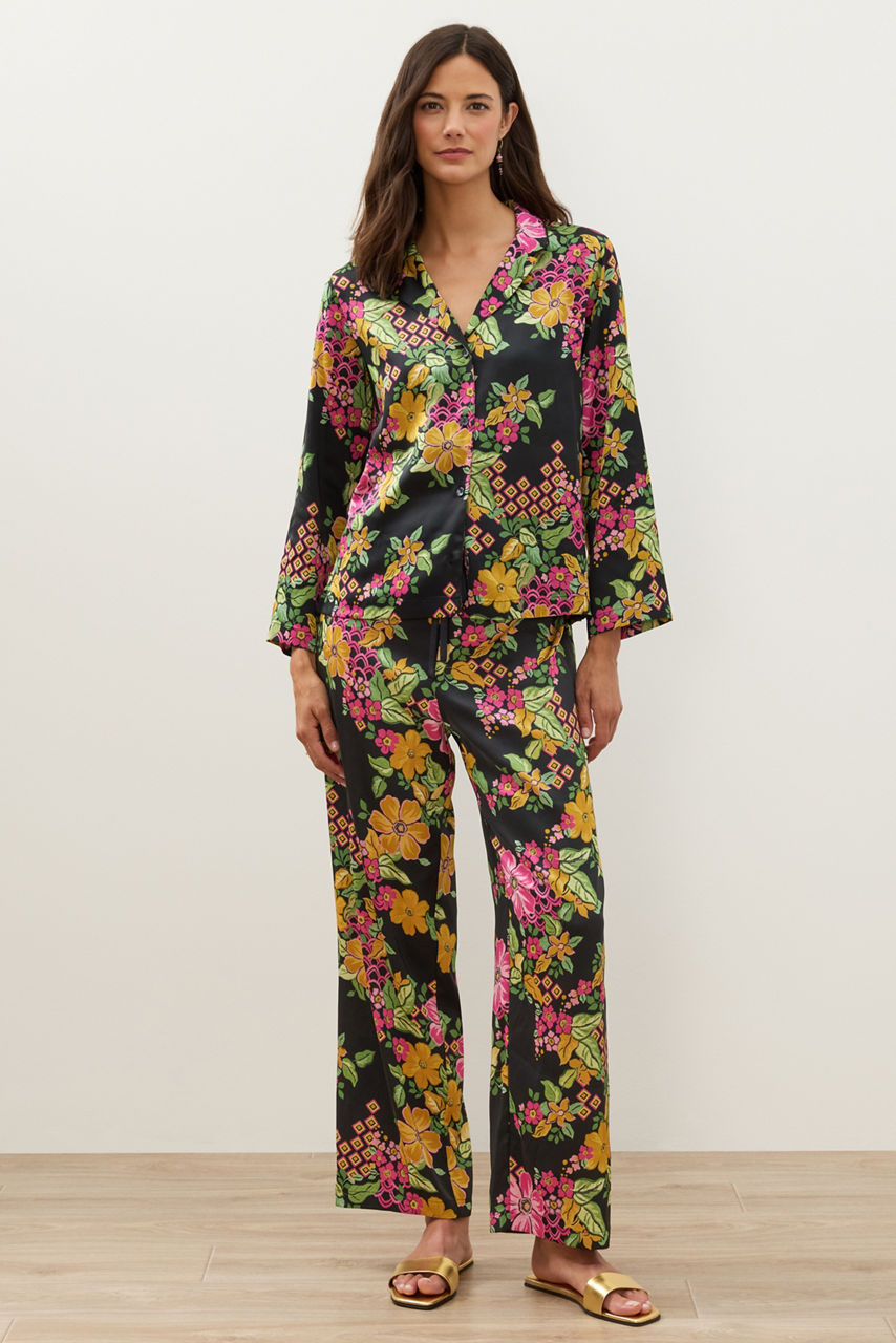 NATORI X JW LONG SLEEVE PRINTED SATIN PAJAMA SET, , large image 2