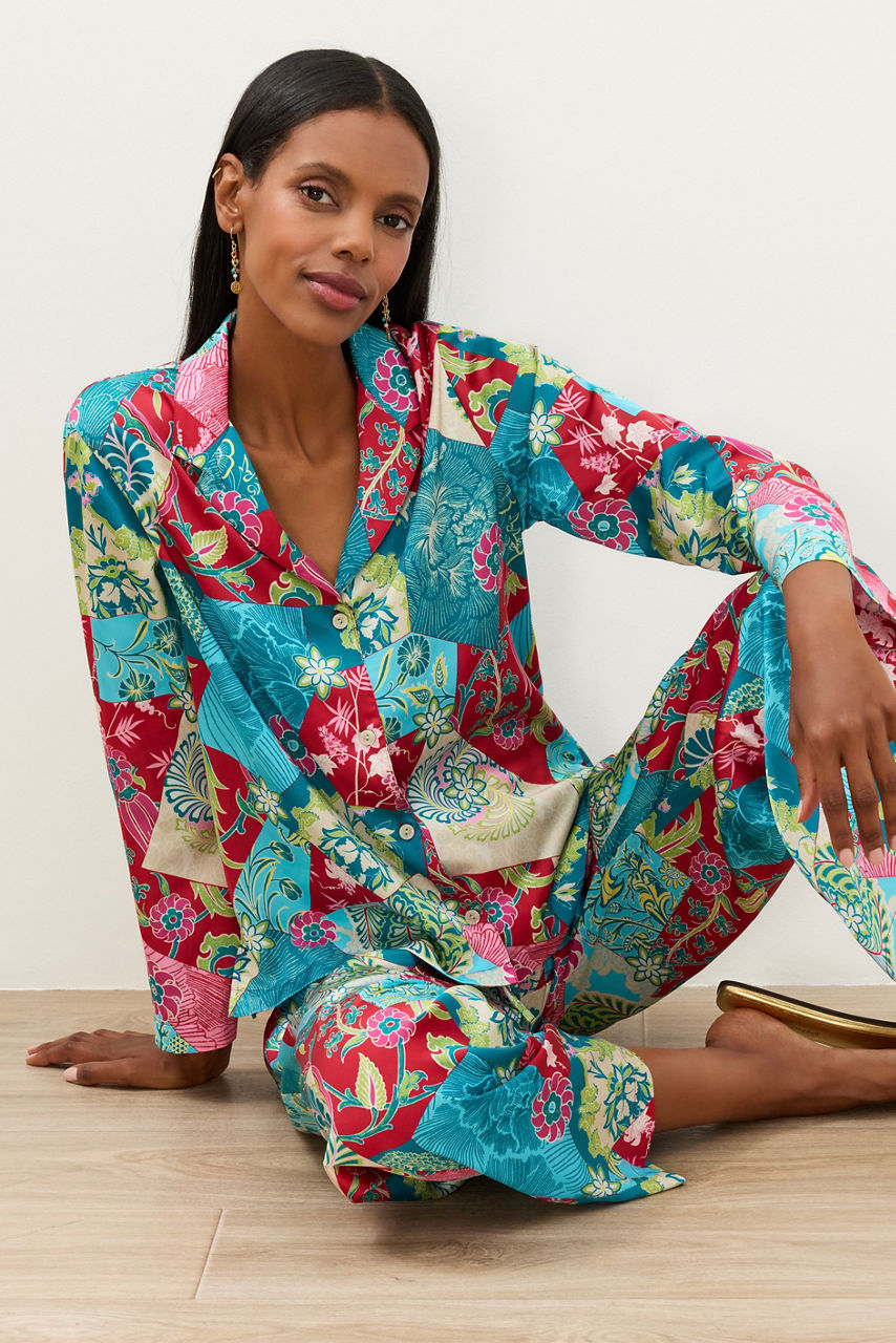 NATORI X JW LONG SLEEVE PRINTED SATIN PAJAMA SET, , large image 2