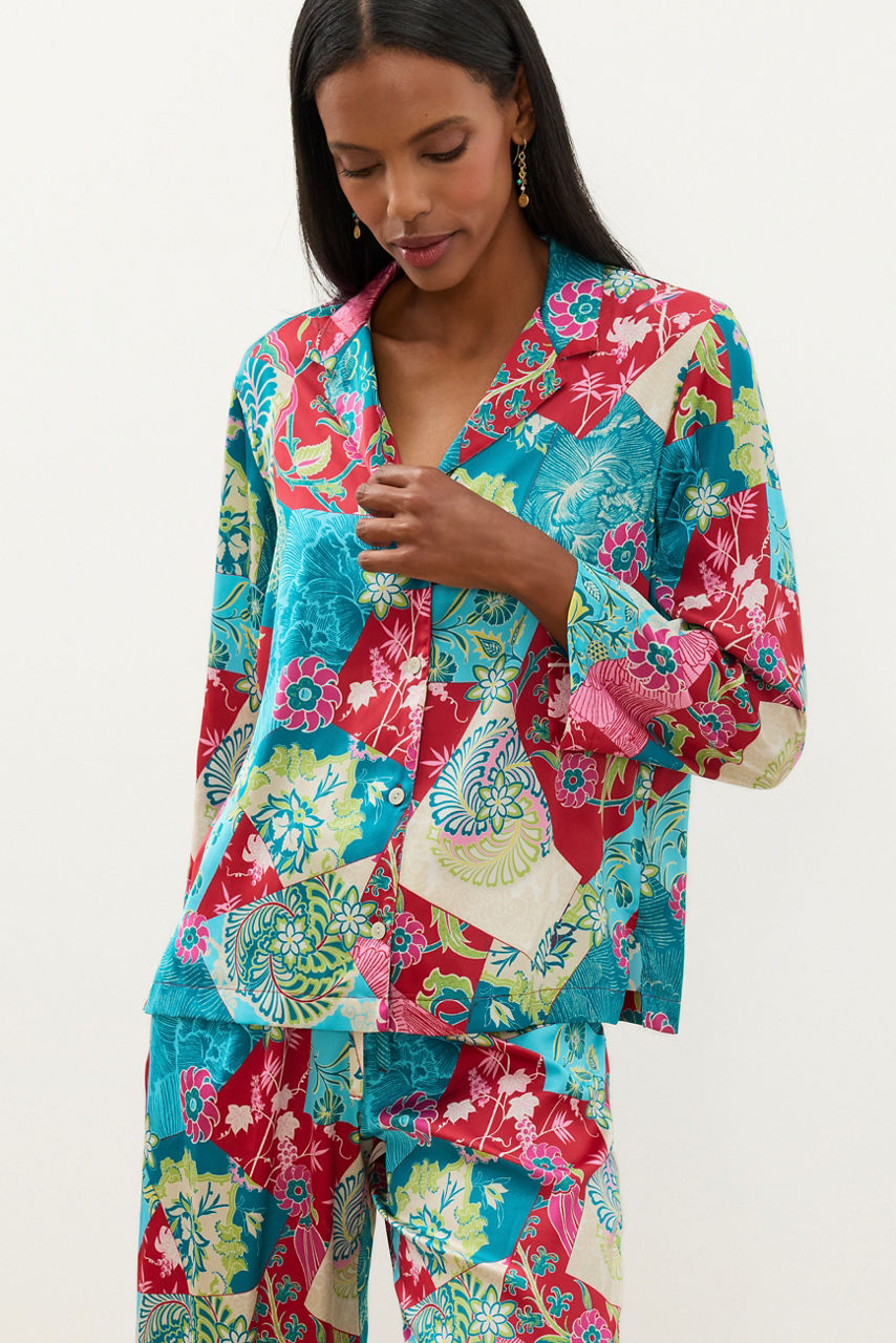 NATORI X JW LONG SLEEVE PRINTED SATIN PAJAMA SET, , large image 3
