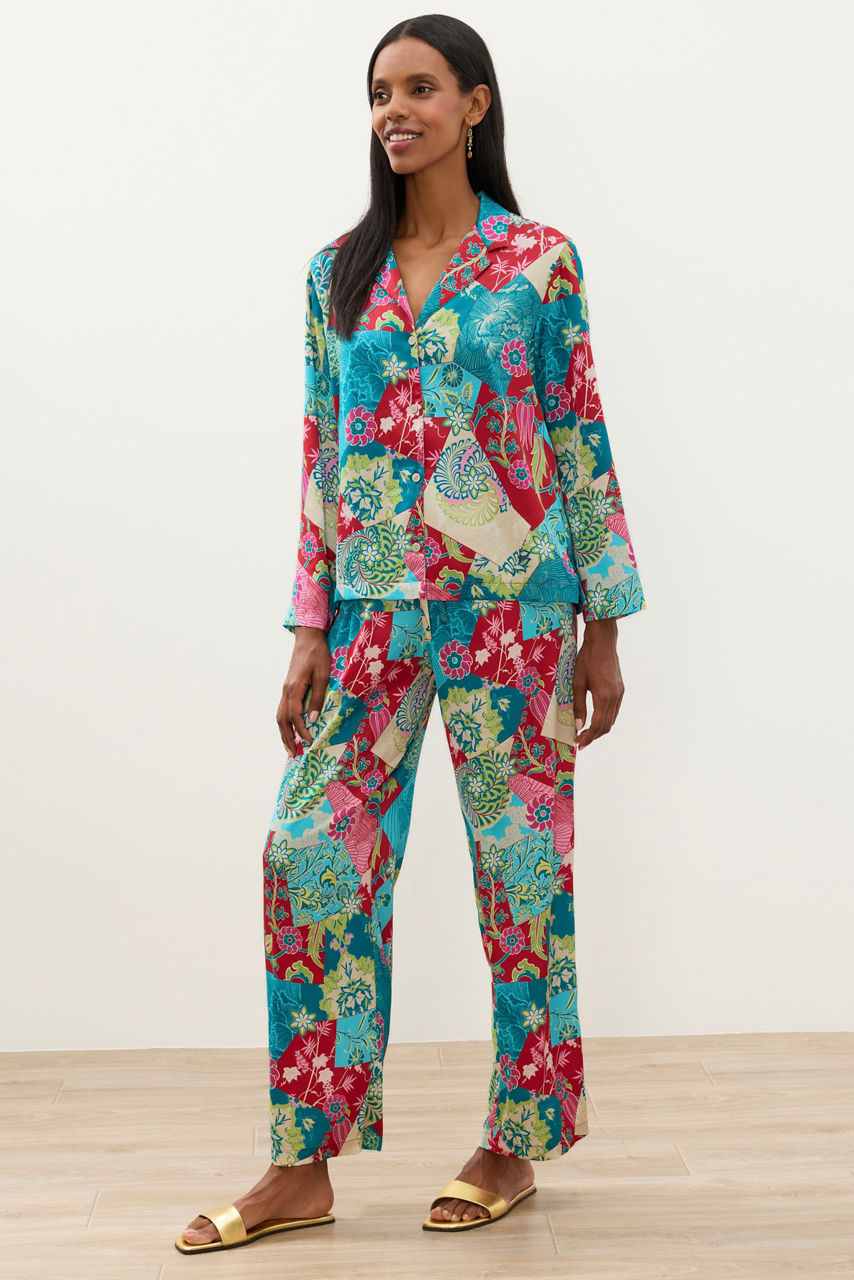 NATORI X JW LONG SLEEVE PRINTED SATIN PAJAMA SET, , large image 4