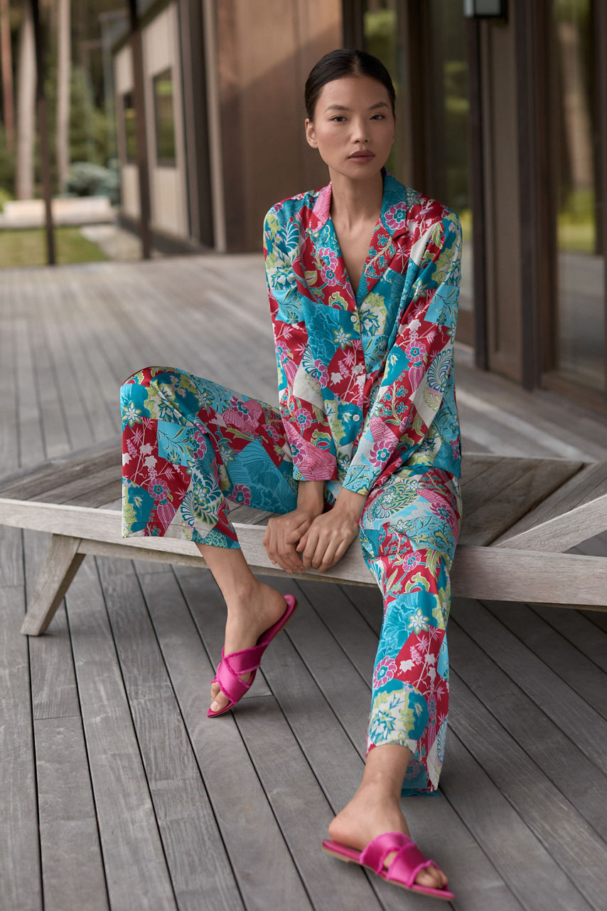 NATORI X JW LONG SLEEVE PRINTED SATIN PAJAMA SET, , large image 7