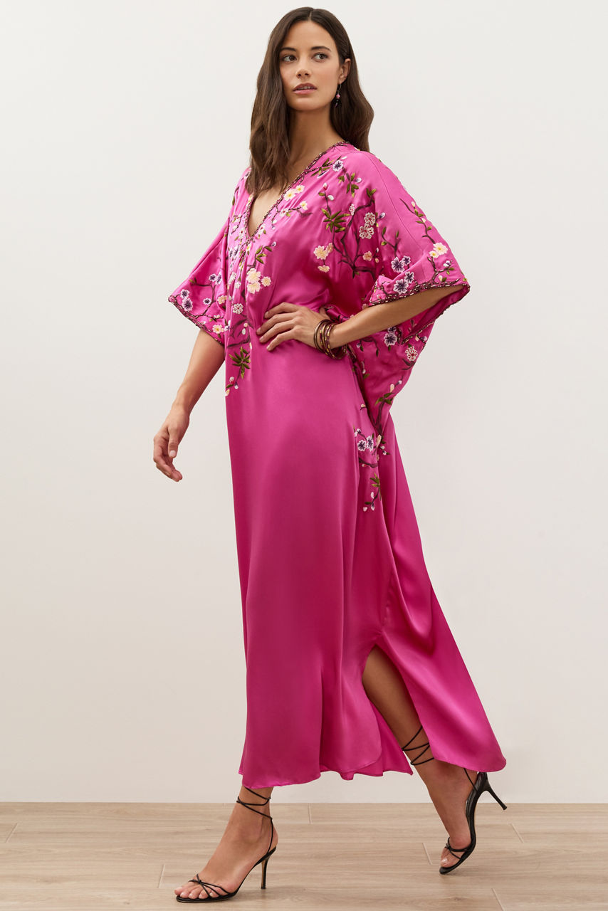 NATORI X JW CHERRY BLOSSOM EMBROIDERED SILK CAFTAN, , large image 2