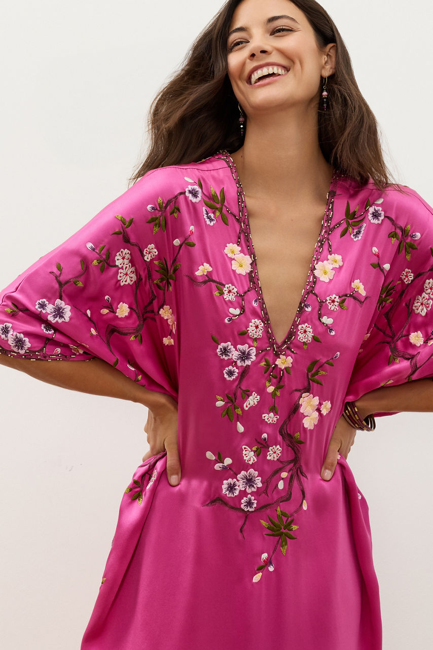 NATORI X JW CHERRY BLOSSOM EMBROIDERED SILK CAFTAN, , large image 5