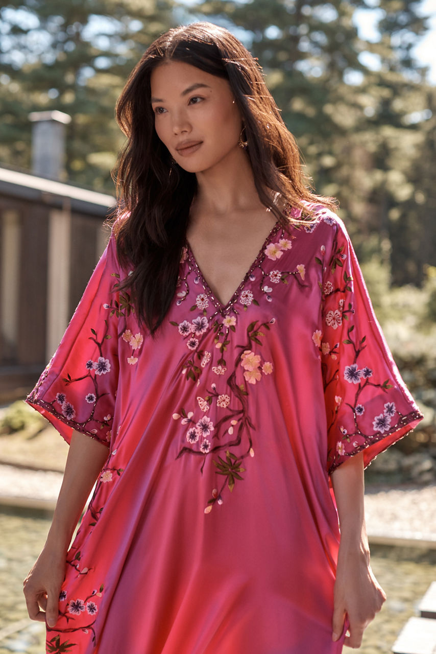 NATORI X JW CHERRY BLOSSOM EMBROIDERED SILK CAFTAN, , large image 6