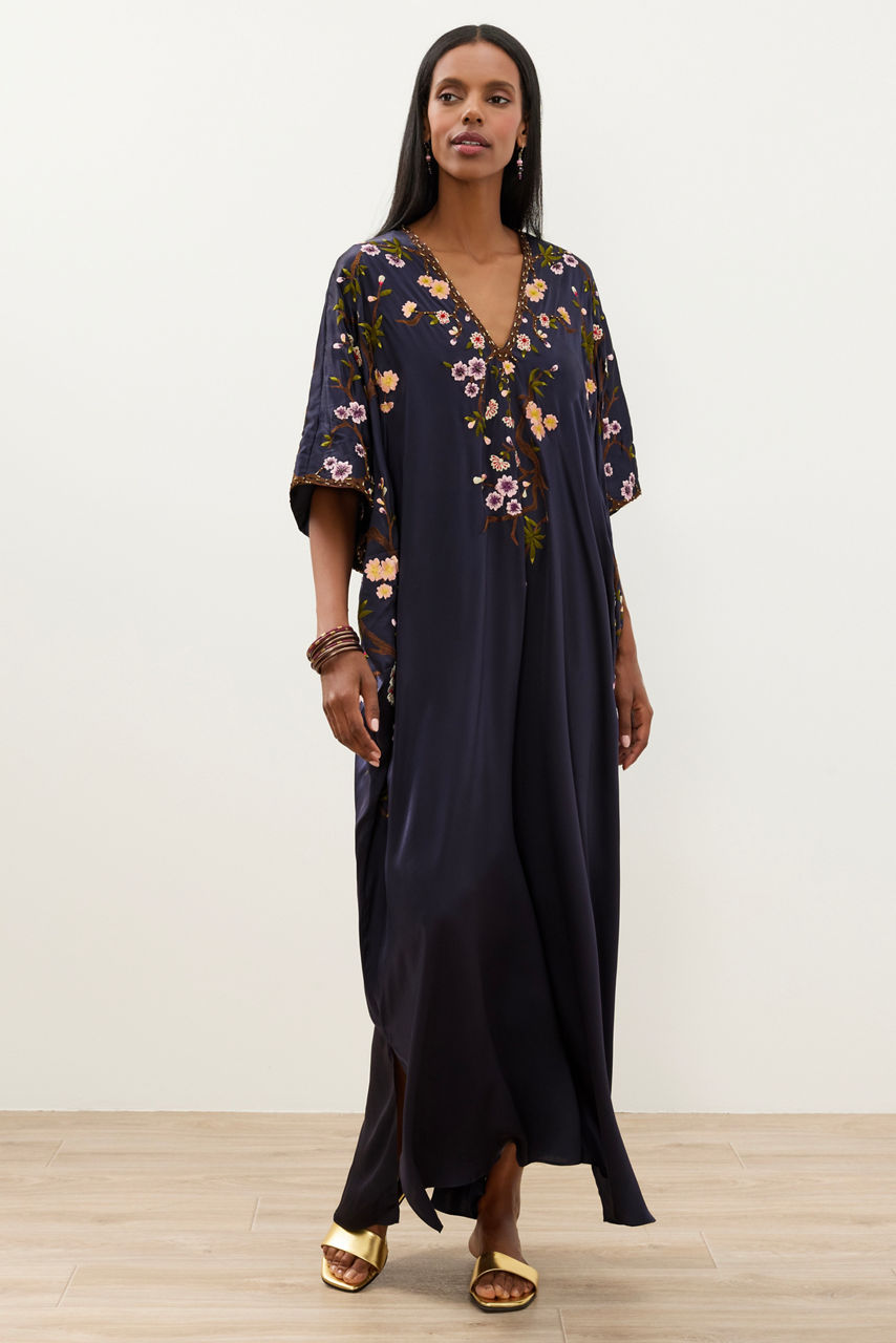 NATORI X JW CHERRY BLOSSOM EMBROIDERED SILK CAFTAN, , large image 1