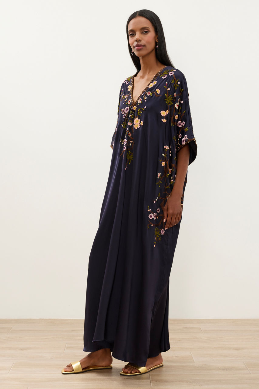 NATORI X JW CHERRY BLOSSOM EMBROIDERED SILK CAFTAN, , large image 2