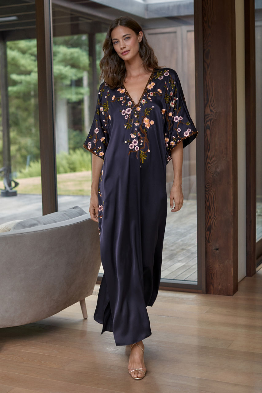 NATORI X JW CHERRY BLOSSOM EMBROIDERED SILK CAFTAN, , large image 5