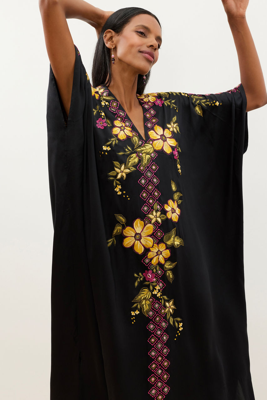 NATORI X JW FLORA EMBROIDERED SILK CAFTAN, , large image 1