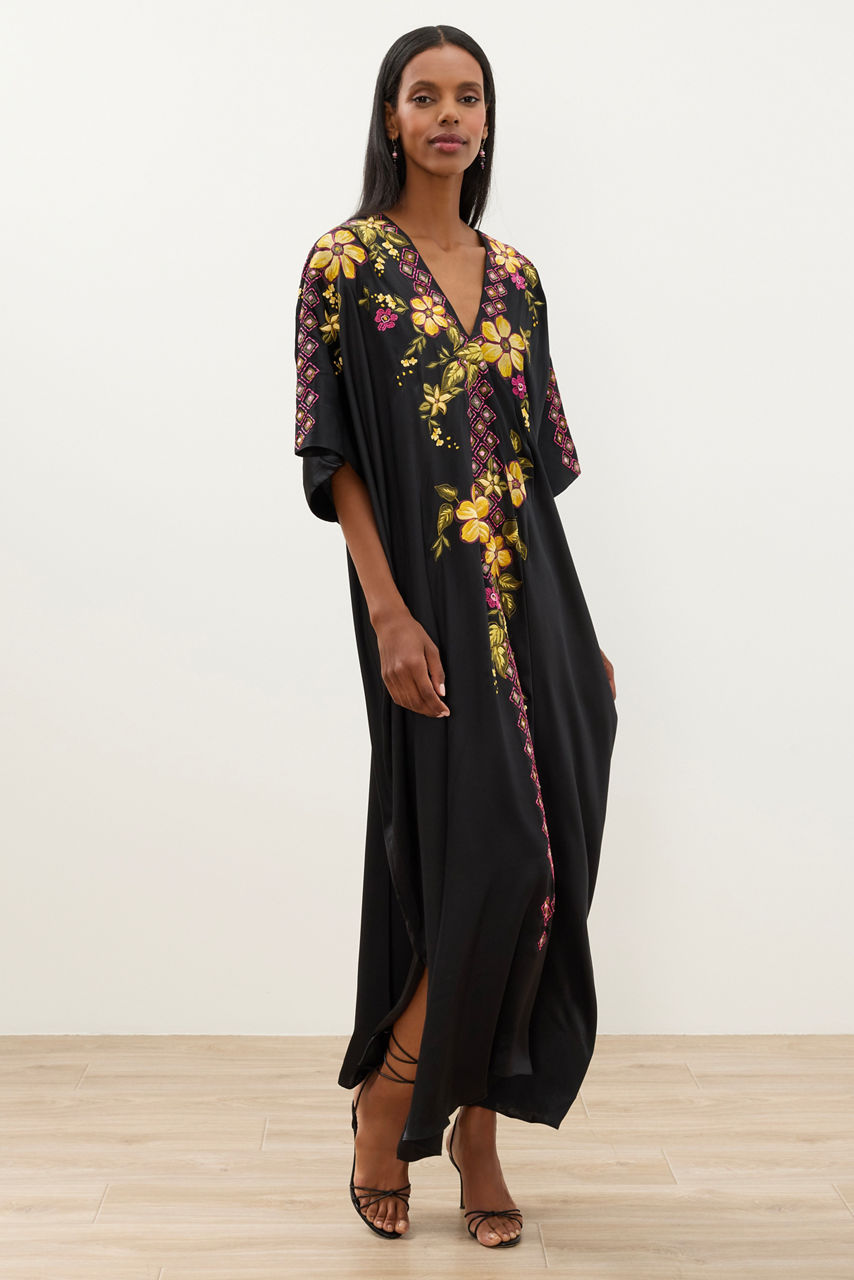 NATORI X JW FLORA EMBROIDERED SILK CAFTAN, , large image 2