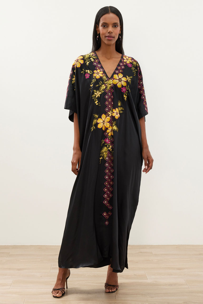 NATORI X JW FLORA EMBROIDERED SILK CAFTAN, , large image 3