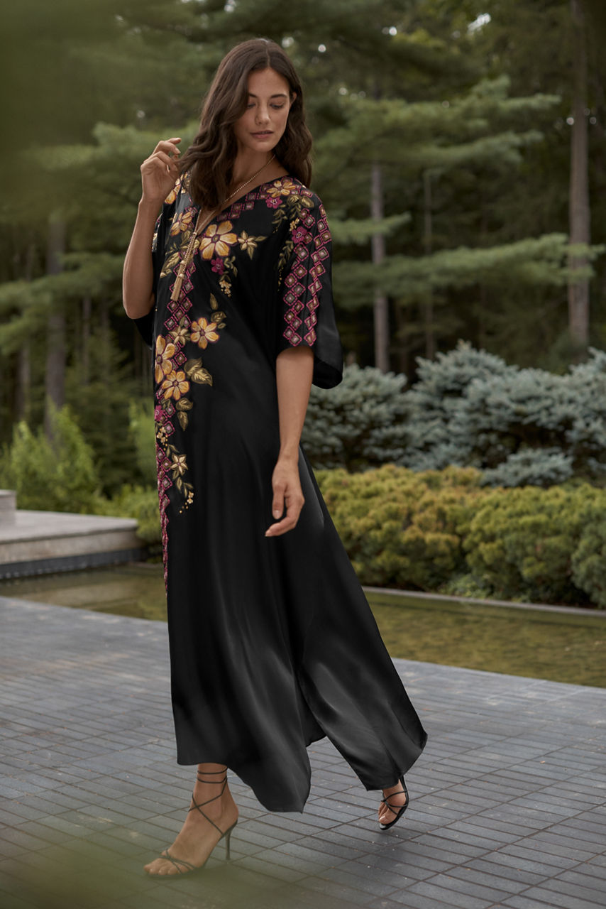 NATORI X JW FLORA EMBROIDERED SILK CAFTAN, , large image 6