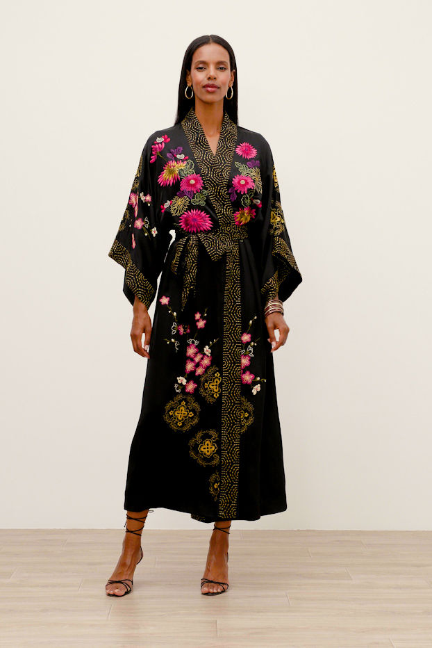 NATORI X JW EMBROIDERED SILK ROBE, , large video