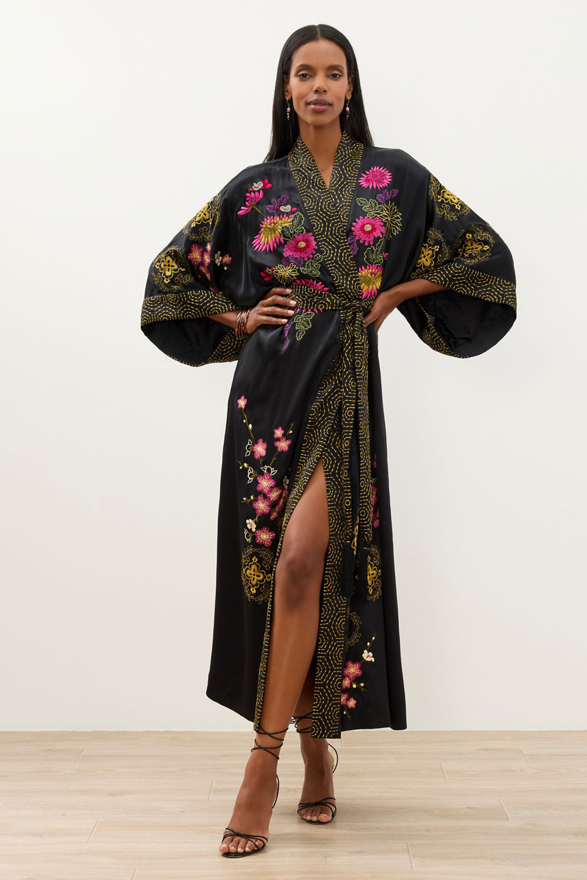 NATORI X JW EMBROIDERED SILK ROBE, , large image 1