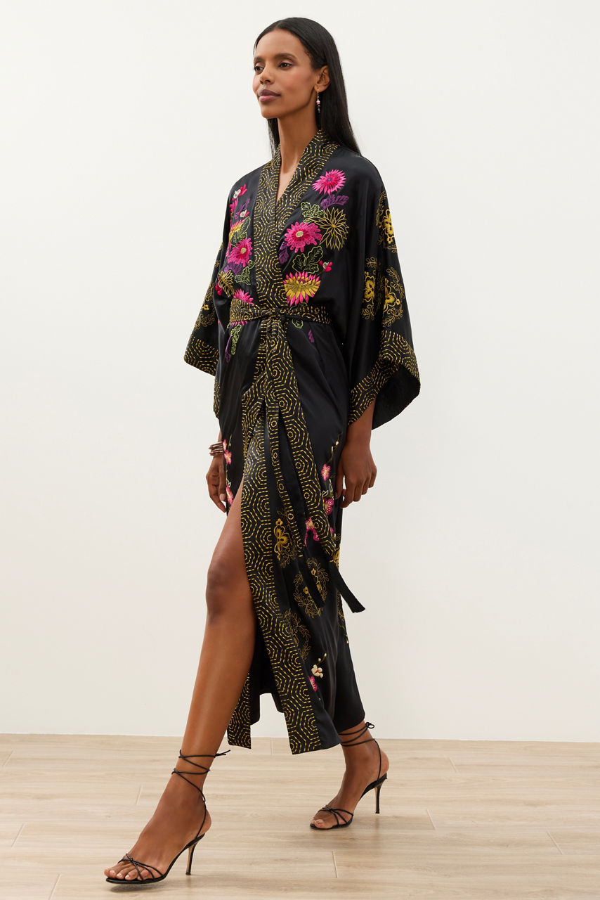 NATORI X JW EMBROIDERED SILK ROBE, , large image 2