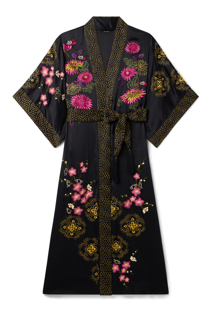NATORI X JW EMBROIDERED SILK ROBE, , large image 5