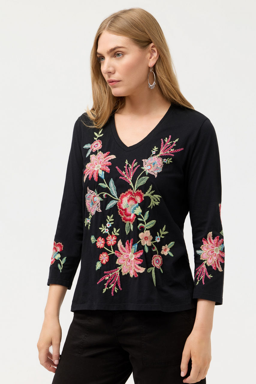 3/4 SLEEVE TRAPUNTO V-NECK TEE, , large image 2