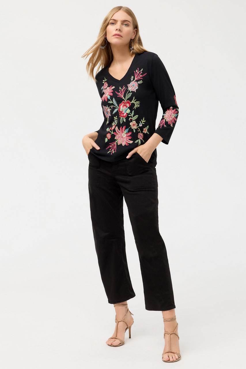 3/4 SLEEVE TRAPUNTO V-NECK TEE, , large image 3