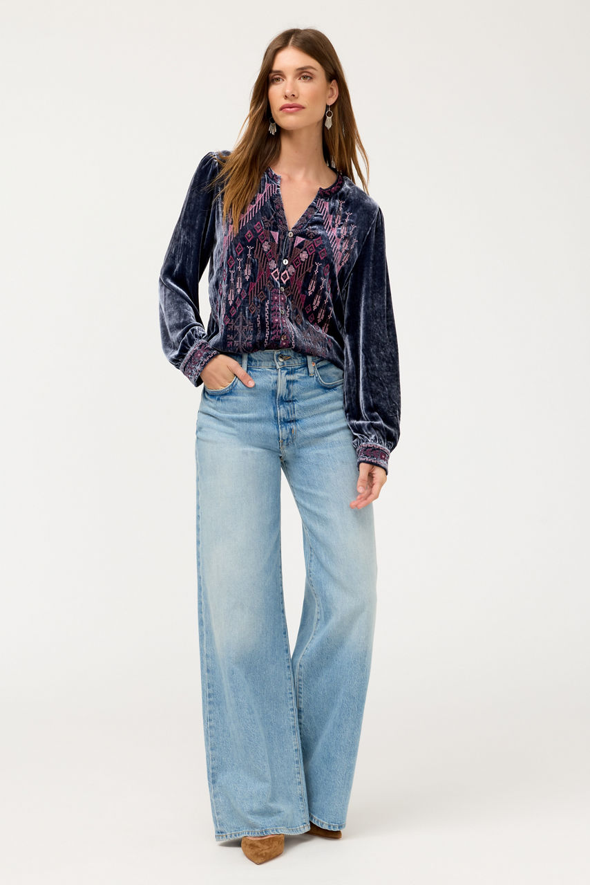 VELVET BUTTON FRONT BLOUSE, , large image 2
