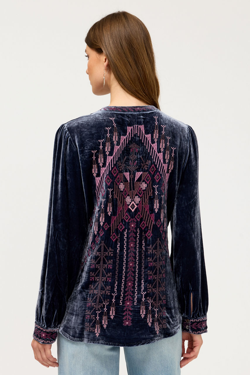 VELVET BUTTON FRONT BLOUSE, , large image 4