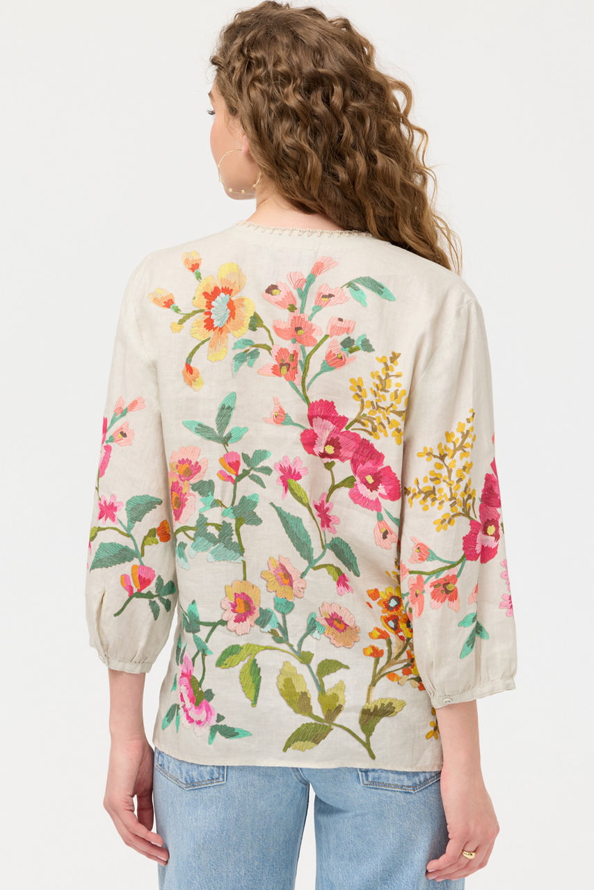 SPLIT NECK LINEN BLOUSE, , large image 5