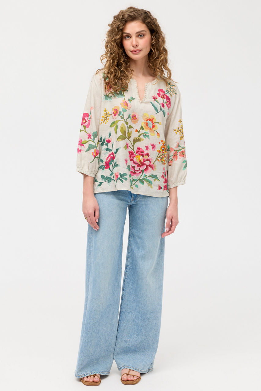 SPLIT NECK LINEN BLOUSE, , large image 6