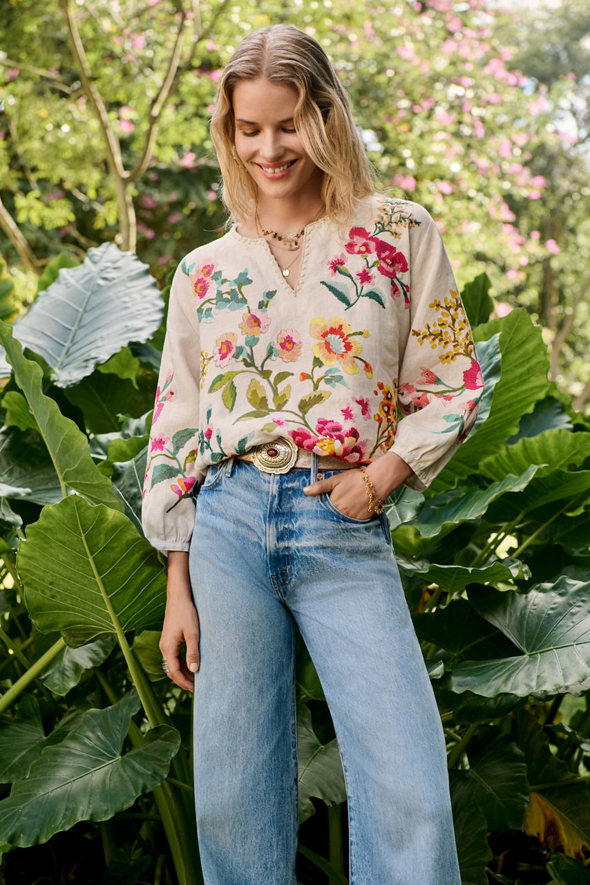 SPLIT NECK LINEN BLOUSE, , large image 7