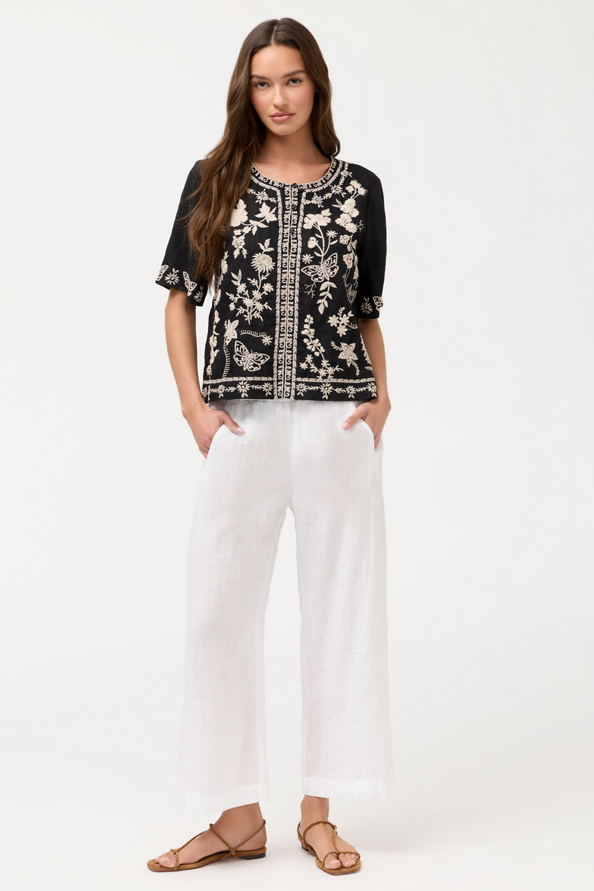 FIONA SPLIT NECK LINEN BLOUSE, , large image 2