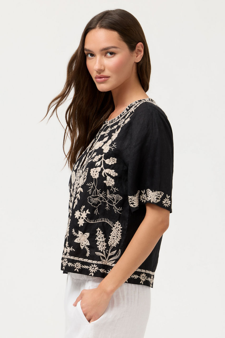 FIONA SPLIT NECK LINEN BLOUSE, , large image 3