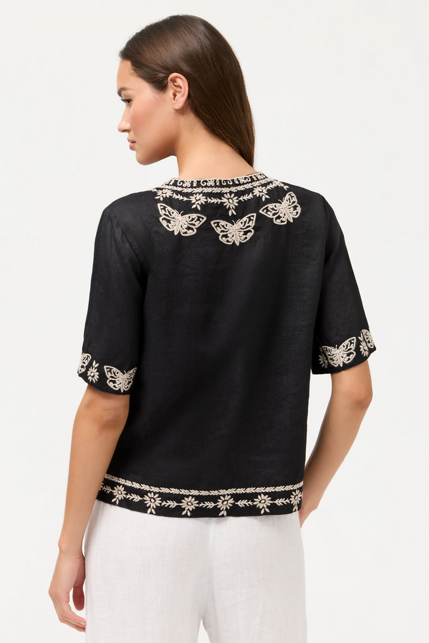 FIONA SPLIT NECK LINEN BLOUSE, , large image 4